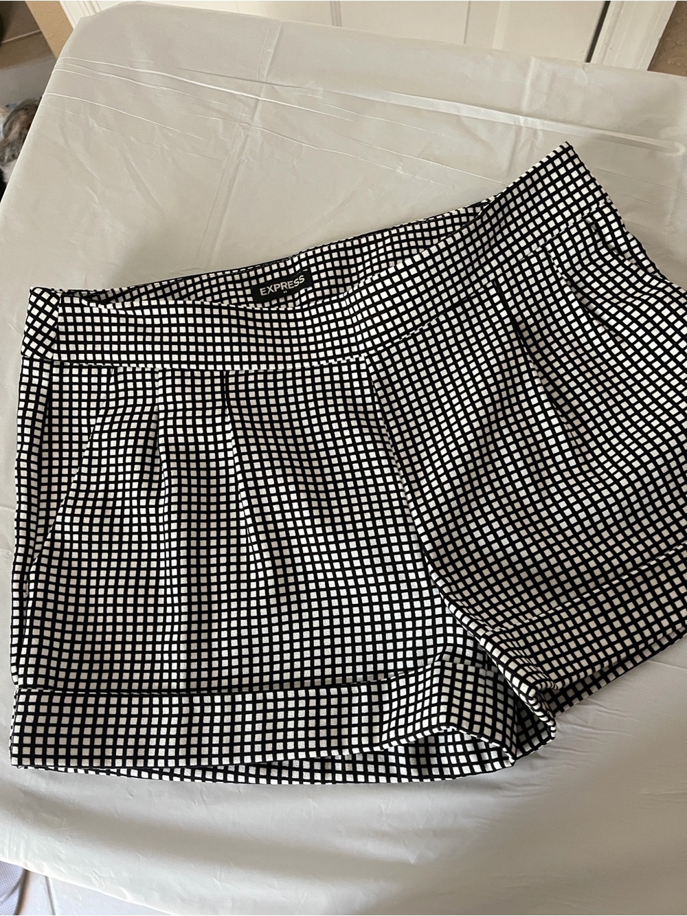 Express Black & White Gingham Pleated Shorts